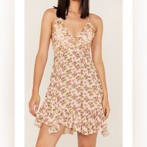 free people one adella lace floral print mini dress